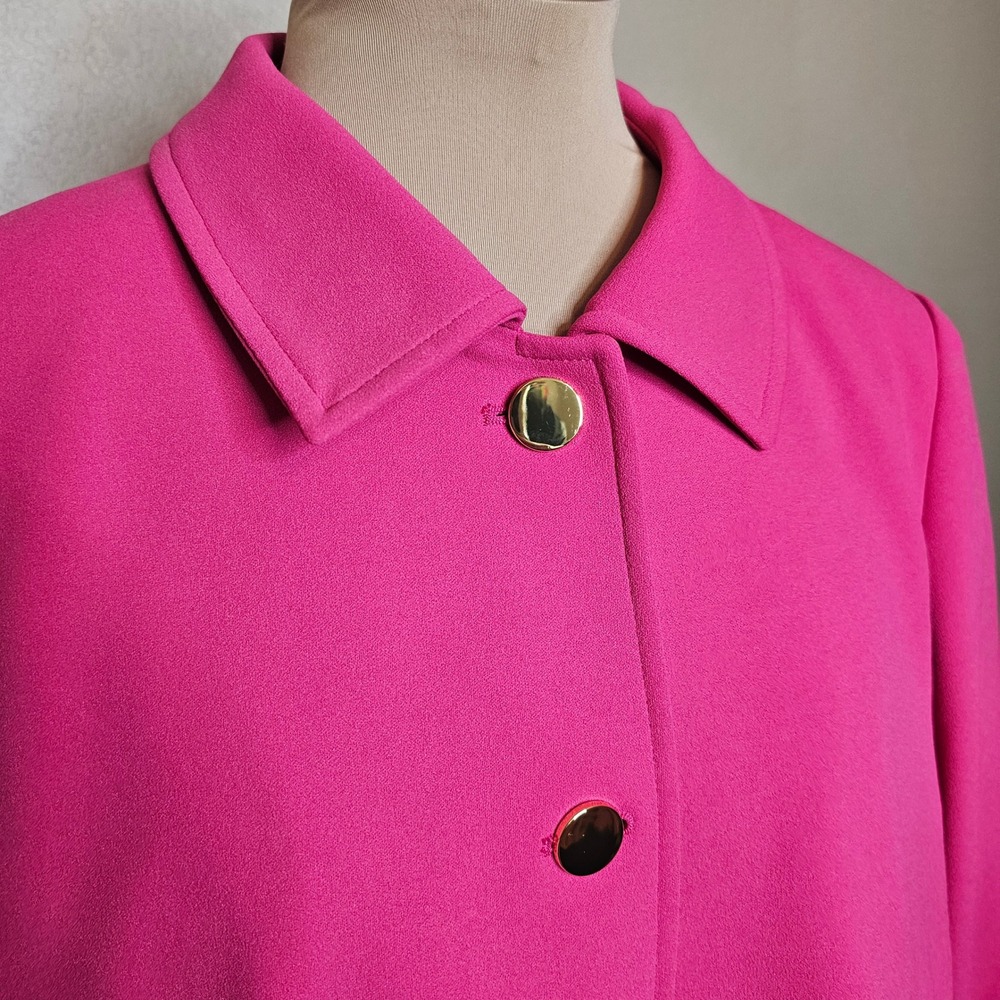NWT Calvin Klein Womens Pink Button Front Crepe Swing Jacket Gold Buttons 14P - Picture 2 of 11